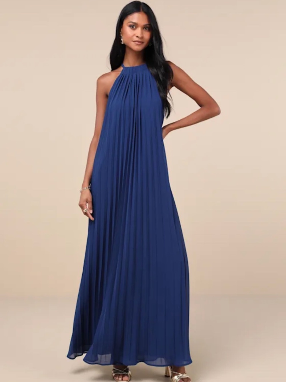 Lulus Exceptionally Elegant Blue Pleated Chiffon Maxi Dress - Size S